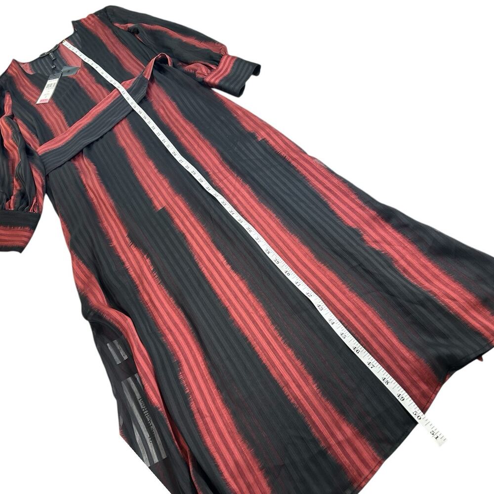 NEW BCBGMAXAZRIA S Sheer Stripe Ombre Midi Dress V-Neck Tie Waist Removable Belt - Picture 8 of 14
